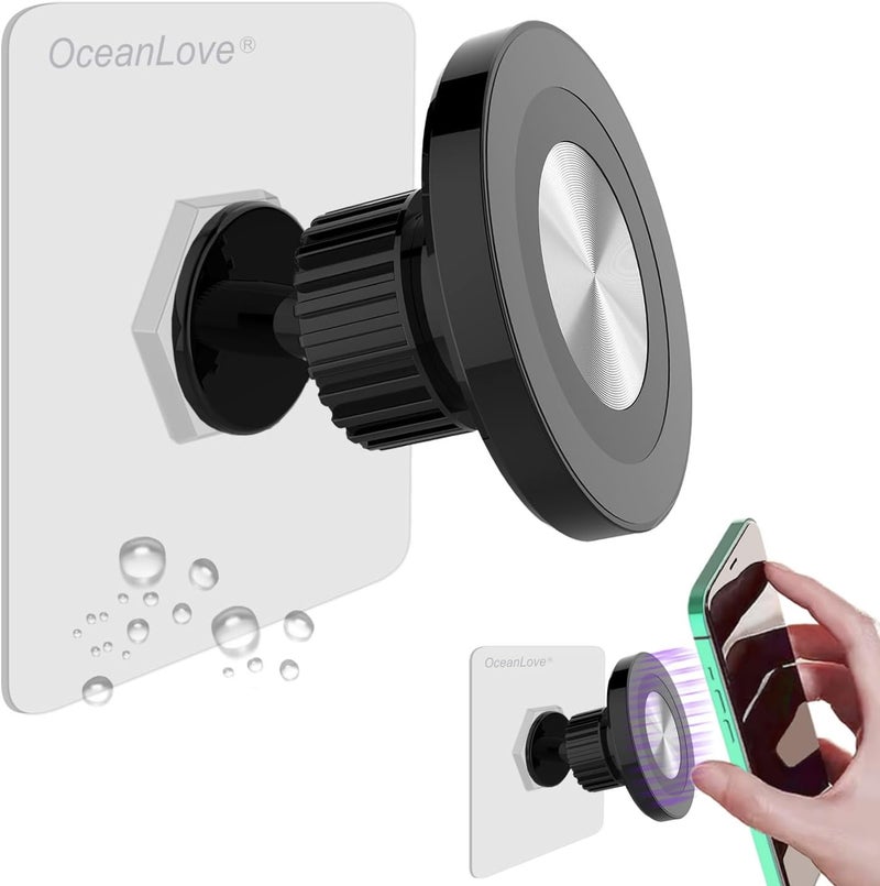 OCEANLOVE for MagSafe Wall Mount Magnetic Phone Holder, Self-Adhesive, 360 Rotatable, Waterproof, Compatible with iPhone 16/15/14/13/12,All Phones, Shower Mirror Car Glass Bathroom Kitchen(Black) - Image 1